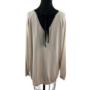 WEEKEND MAXMARA Cream Long Sleeve Tie Back Round Neck Pullover Sweater Top L?
